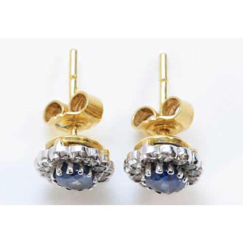 204 - A pair of 18ct gold sapphire and brilliant cut diamond cluster ear studs, London 1996, 10 x 8mm, 3.5... 