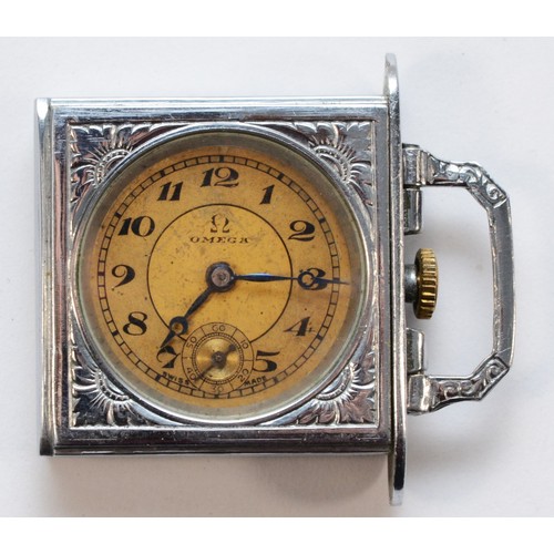 228 - Omega, an Art Deco chrome nickel case sliding purse watch, c.1930, original gilt signed dial with su... 