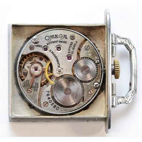 228 - Omega, an Art Deco chrome nickel case sliding purse watch, c.1930, original gilt signed dial with su... 