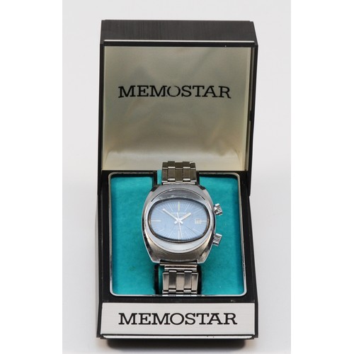 232 - Memostar Alarm, a stainless steel manual wind date gentleman's wristwatch, later bracelet, original ... 