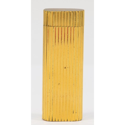 261 - Cartier, Paris, a gold plated oval rollagas ribbed lighter, signed, numbered E 19100, non Cartier po... 