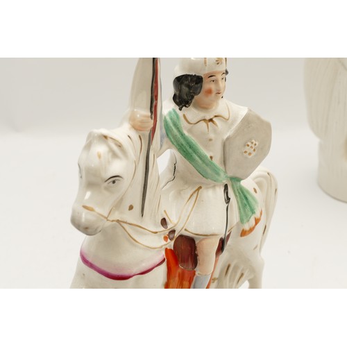 276 - A pair of nineteenth century Staffordshire Pottery equestrian figurines, both depicting a lady ridin... 