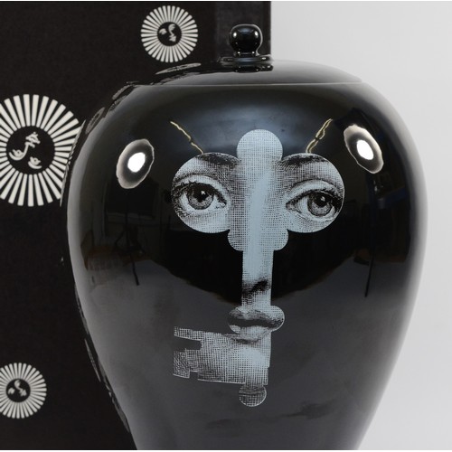 305 - A Fornasetti lidded jar, in the pattern 'Chiave Serratura', depicting Lina Cavalieri peering through... 