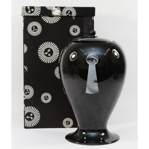 305 - A Fornasetti lidded jar, in the pattern 'Chiave Serratura', depicting Lina Cavalieri peering through... 