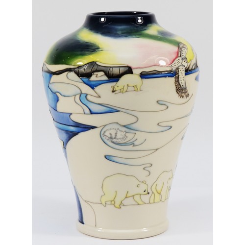 336 - A Moorcroft vase, in the pattern, 'Northern Lights', limited edition, 18/30, boxed, designed by Vick... 