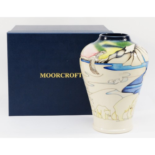 336 - A Moorcroft vase, in the pattern, 'Northern Lights', limited edition, 18/30, boxed, designed by Vick... 