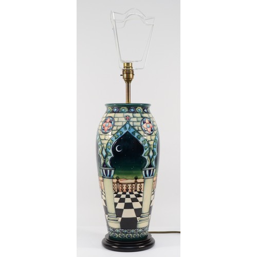 339 - A Moorcroft table lamp, in the pattern, 'Jumeirah', designed by Beverley Wilkes, complete with baske... 