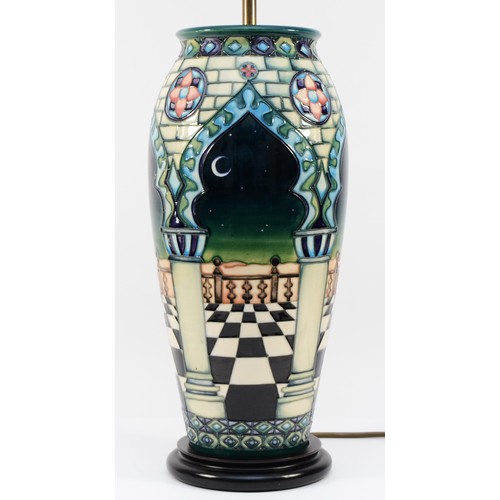 339 - A Moorcroft table lamp, in the pattern, 'Jumeirah', designed by Beverley Wilkes, complete with baske... 