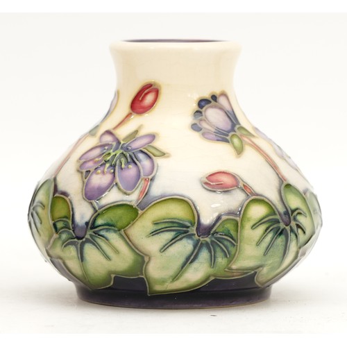 352 - Three Moorcroft pieces, to include, a miniature vase, in the pattern 'Hepatica', dated 1999, H-6cm, ... 