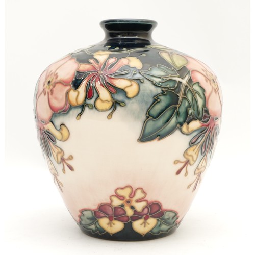 361 - A Moorcroft vase and rectangular dish, in the pattern, 'Oberon', designed by Rachel Bishop, dated 19... 