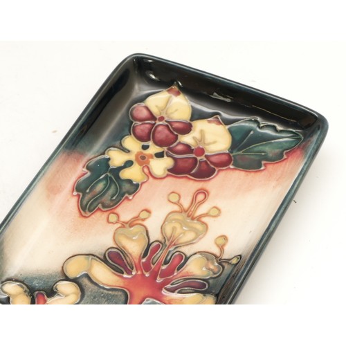 361 - A Moorcroft vase and rectangular dish, in the pattern, 'Oberon', designed by Rachel Bishop, dated 19... 