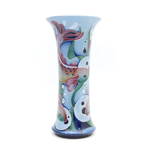 372 - A Moorcroft vase, in the pattern, 'Blue Embro', depicting multi-coloured fish, dated 2008, H-25cm.