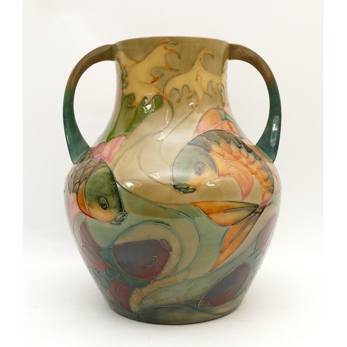 378 - A Moorcroft two-handled vase, in the pattern, 'Carp', designed by Sally Tuffin, dated 1990 with an A... 