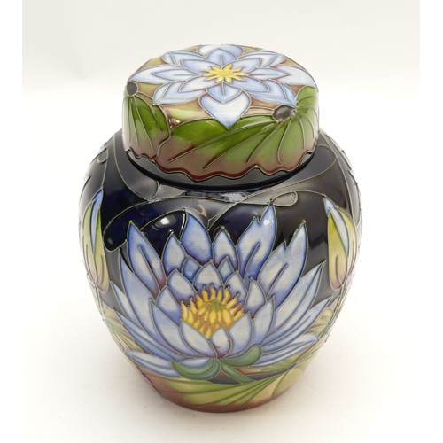 384 - A Moorcroft ginger jar, in the pattern, 'Blue Lotus', no. 279, designed by Rachel Bishop, dated 2009... 