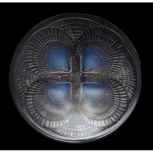 409 - René Lalique (French, 1860-1945): A Coquilles opalescent and clear glass plate, 20cm diameter, engra... 