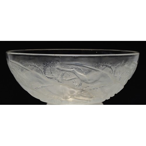 412 - René Lalique (French, 1860-1945): A Chiens Levrier  glass bowl, the underside moulded with dogs and ... 