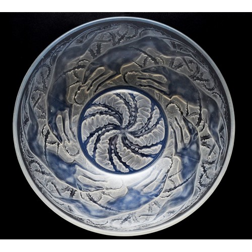 412 - René Lalique (French, 1860-1945): A Chiens Levrier  glass bowl, the underside moulded with dogs and ... 