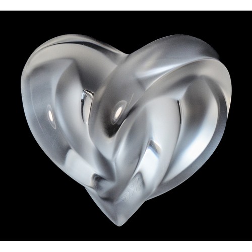 414 - A Lalique paperweight, in the shape of a heart with a satin finish, entitled 'Coeur Entrelaces' and ... 