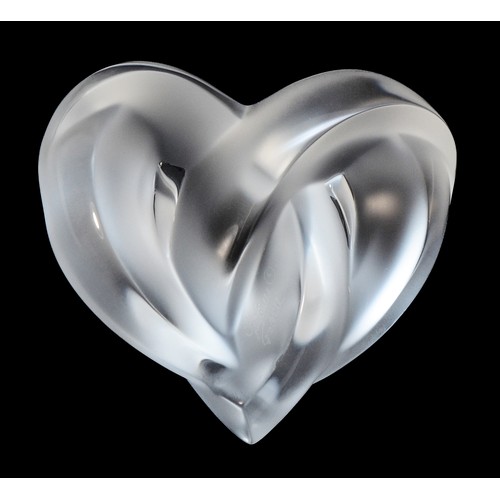 414 - A Lalique paperweight, in the shape of a heart with a satin finish, entitled 'Coeur Entrelaces' and ... 