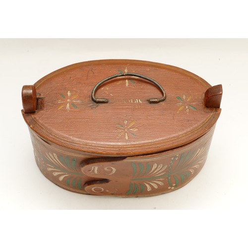 435 - A Scandinavian Folk Art bentwood oval box, handpainted with floral details, date of 1903 paint onto ... 