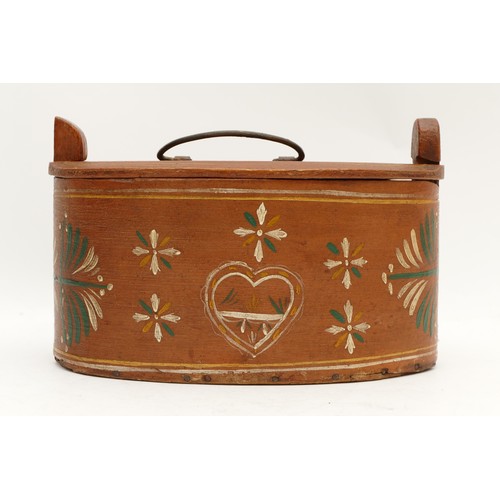 435 - A Scandinavian Folk Art bentwood oval box, handpainted with floral details, date of 1903 paint onto ... 