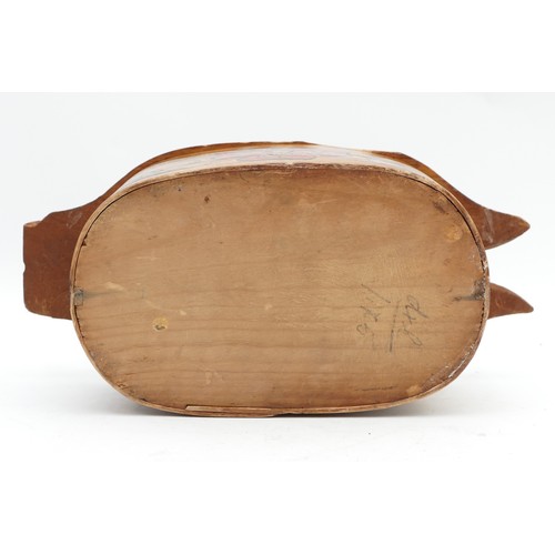 436 - A Scandinavian Folk Art bentwood oval box, handpainted and carved with floral details and a small wo... 