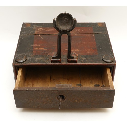 440 - Scandinavian drawer box with a pocket watch holder on the top, possibly for the person responsible f... 