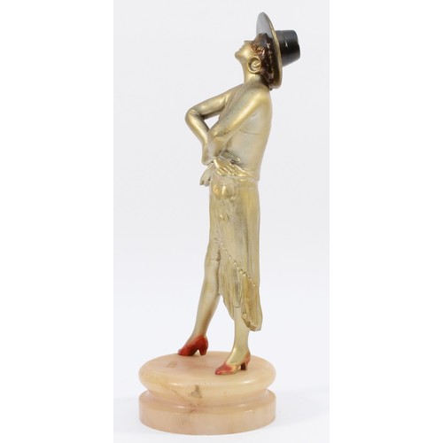 448 - After Lorenzl, a cold painted bronze statue featuring a female tambourine player, H-27cm, including ... 