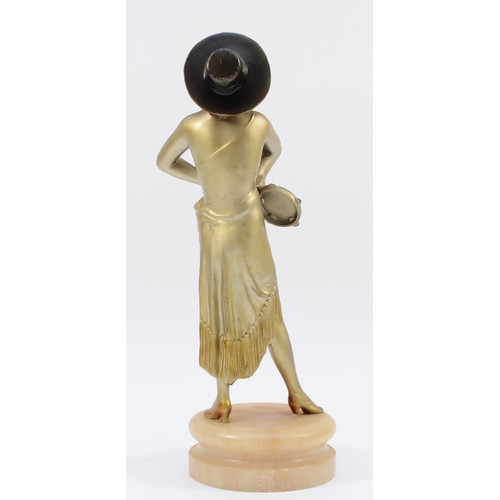 448 - After Lorenzl, a cold painted bronze statue featuring a female tambourine player, H-27cm, including ... 