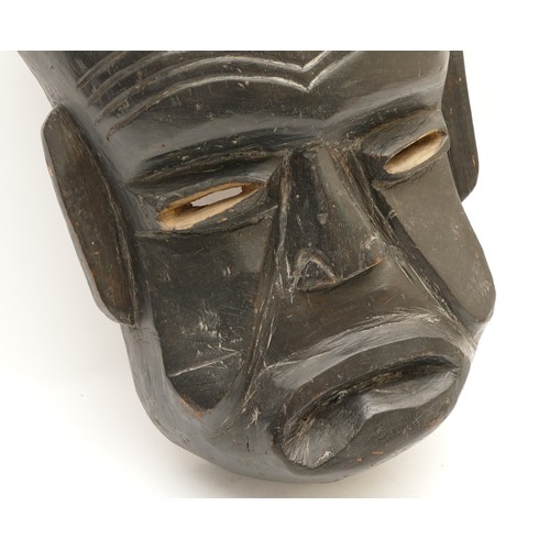 459 - A carved African tribal mask, with pronounced hair and ears, 38 x 28cm