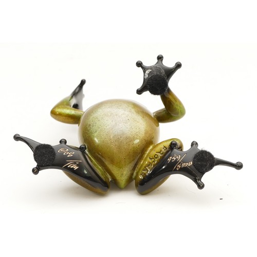 470 - Tim 'Frogman' Cotterill; a limited edition cast bronze model of a frog with green patina, 'Bugsy', 9... 