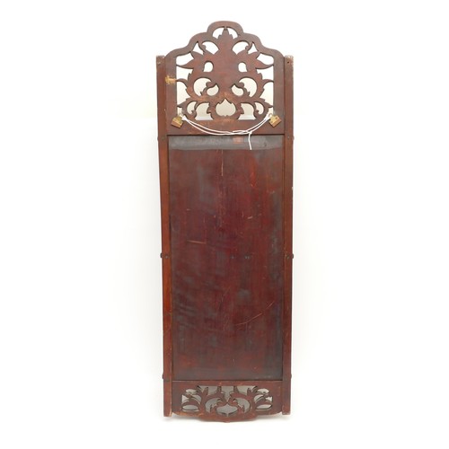 487 - A 20th century Chinese three height wall shelf, the carved galleried top above three curved shelves,... 