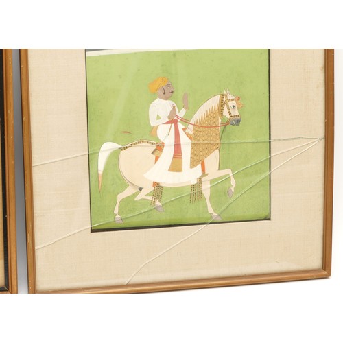 489 - Two 19th century Indian watercolours with Hindi inscriptions above, 22 x 16cm and another of a horse... 