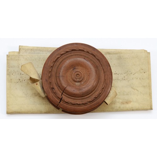 496 - Johann Theodor of Bavaria, potential title deeds with wooden cased wax seal, dated January 1725 of t... 