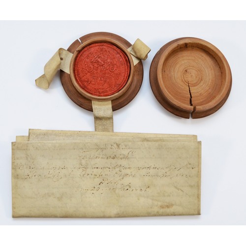 496 - Johann Theodor of Bavaria, potential title deeds with wooden cased wax seal, dated January 1725 of t... 