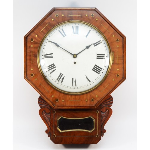 500 - A 19th century mahogany and brass inlaid single fusee wall clock, 12