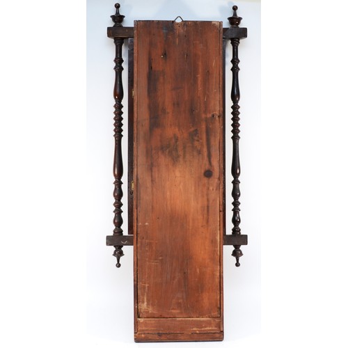 502 - An American 19th century ornate rosewood and inlaid wall clock, mirrored interior, pendulum, 96cm