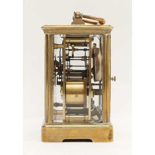 511 - J.A. Aubert Fils, Lausanne, a 19th century brass striking carriage clock, the white enamel dial sign... 