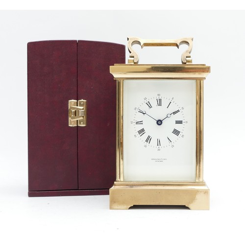 519 - Bravingtons, Renown, a 20th century large brass prestation carriage time piece, the case numbered E7... 