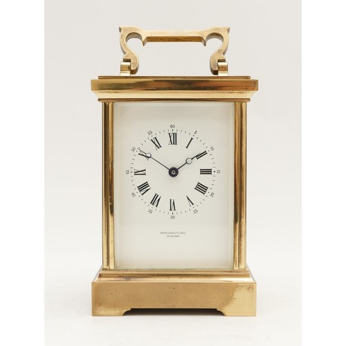 519 - Bravingtons, Renown, a 20th century large brass prestation carriage time piece, the case numbered E7... 