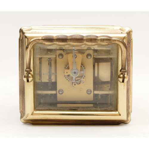 524 - Halfhide, a brass striking carriage clock, signed white enamel dial with Roman numerals, the Anglais... 