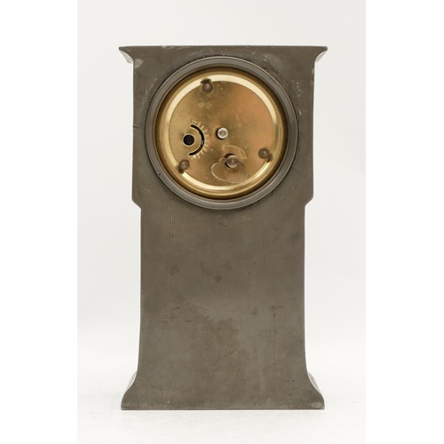 536 - Liberty & Co., a Tudric pewter mantel time piece, the case cast with stylized leaf design, replaceme... 