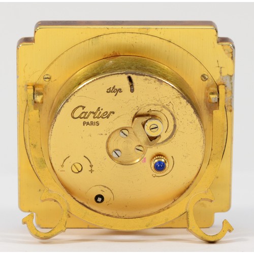 539 - Cartier, a gold plated and brown lacquer manual wind alarm clock, model 7512, serial number 03003, s... 