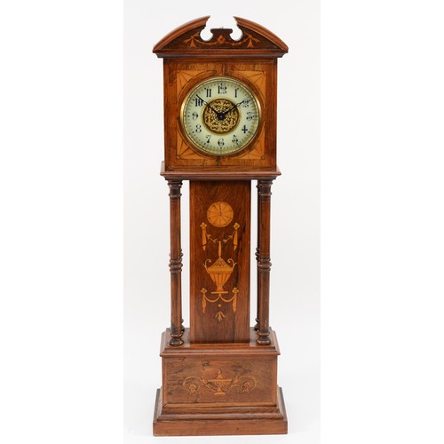 545 - A late 19th century rosewood and boxwood inlaid miniature longcase clock, the movement by Gustav Bec... 