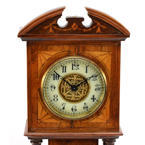 545 - A late 19th century rosewood and boxwood inlaid miniature longcase clock, the movement by Gustav Bec... 