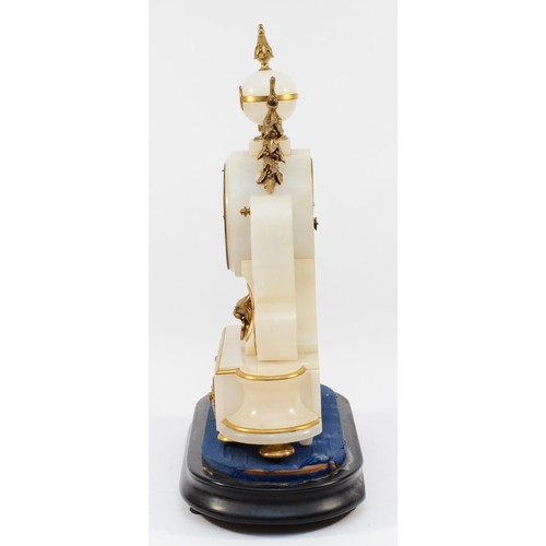 548 - A late 19th century French alabaster, gilt bronze and blue enamel mantel clock, the case and movemen... 