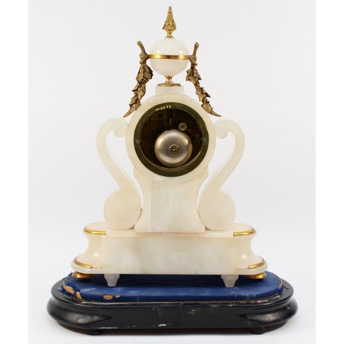 548 - A late 19th century French alabaster, gilt bronze and blue enamel mantel clock, the case and movemen... 