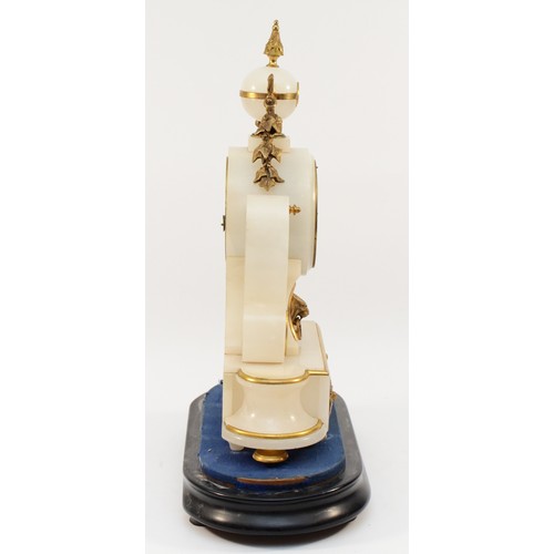 548 - A late 19th century French alabaster, gilt bronze and blue enamel mantel clock, the case and movemen... 