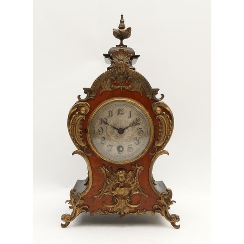 553 - A late 19th century German gilt metal mounted mantel time piece, with Lenzkirch movement, pendulum, ... 