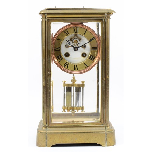 554 - Samuel Marti, an early 20th century French four glass brass mantel clock, visible escapement, the si... 